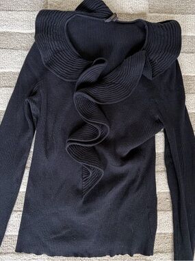 Seventy Black Ruffle-Trim Ribbed Sweater